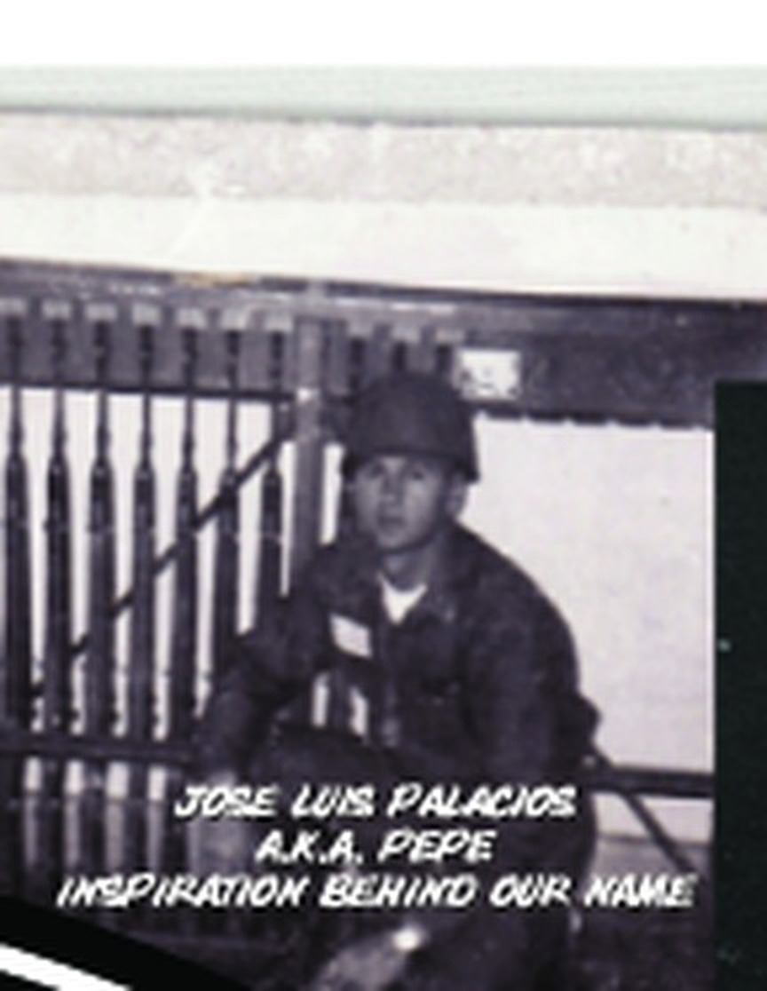 Jose Luis Palacios, known in the family as Pepe, in military uniform and helmet before shipping out to Vietnam.